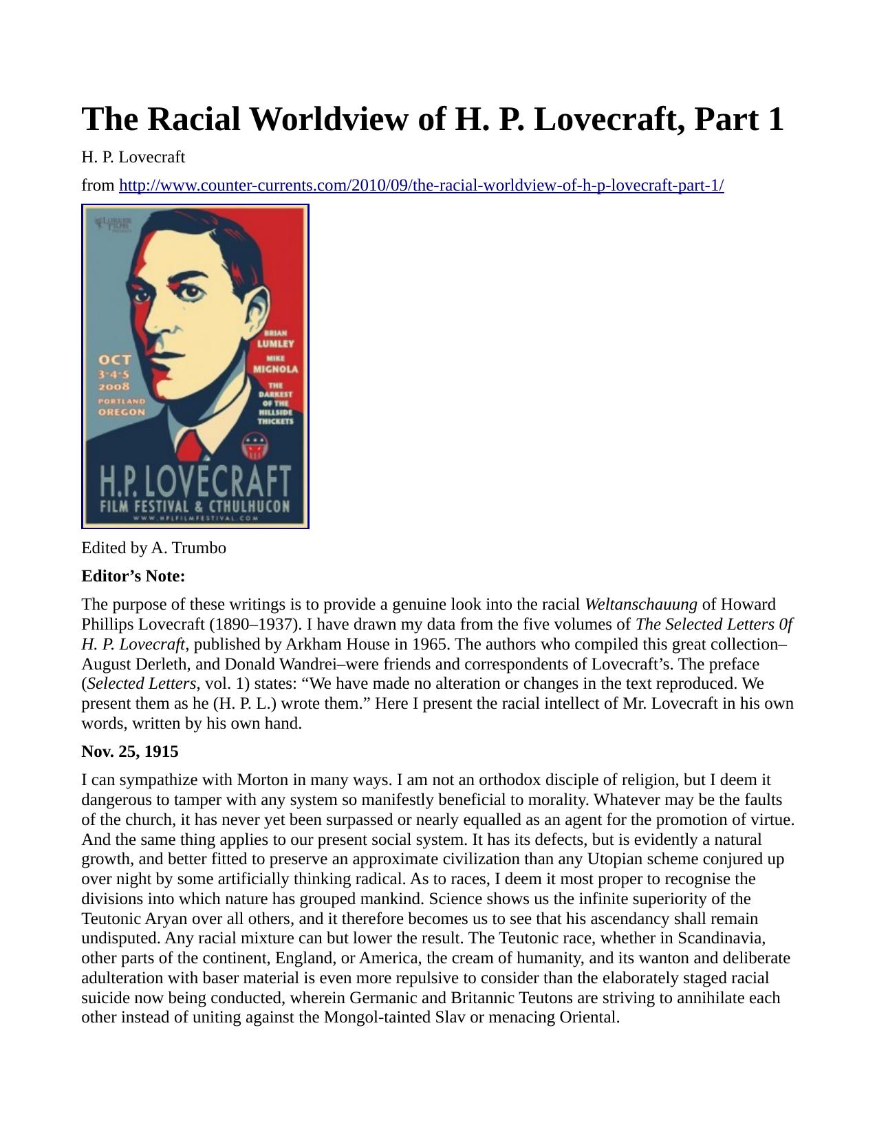 The Racial Worldview of H.P. Lovecraft