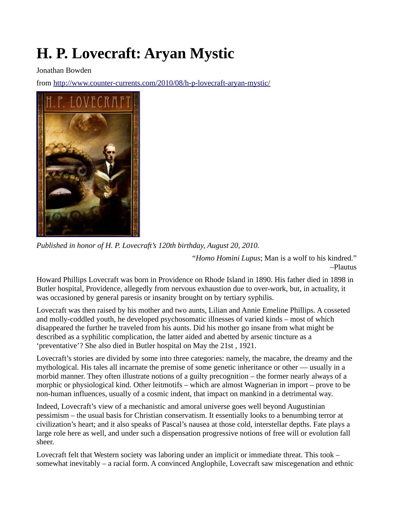Jonathan Bowden Lovecraft
